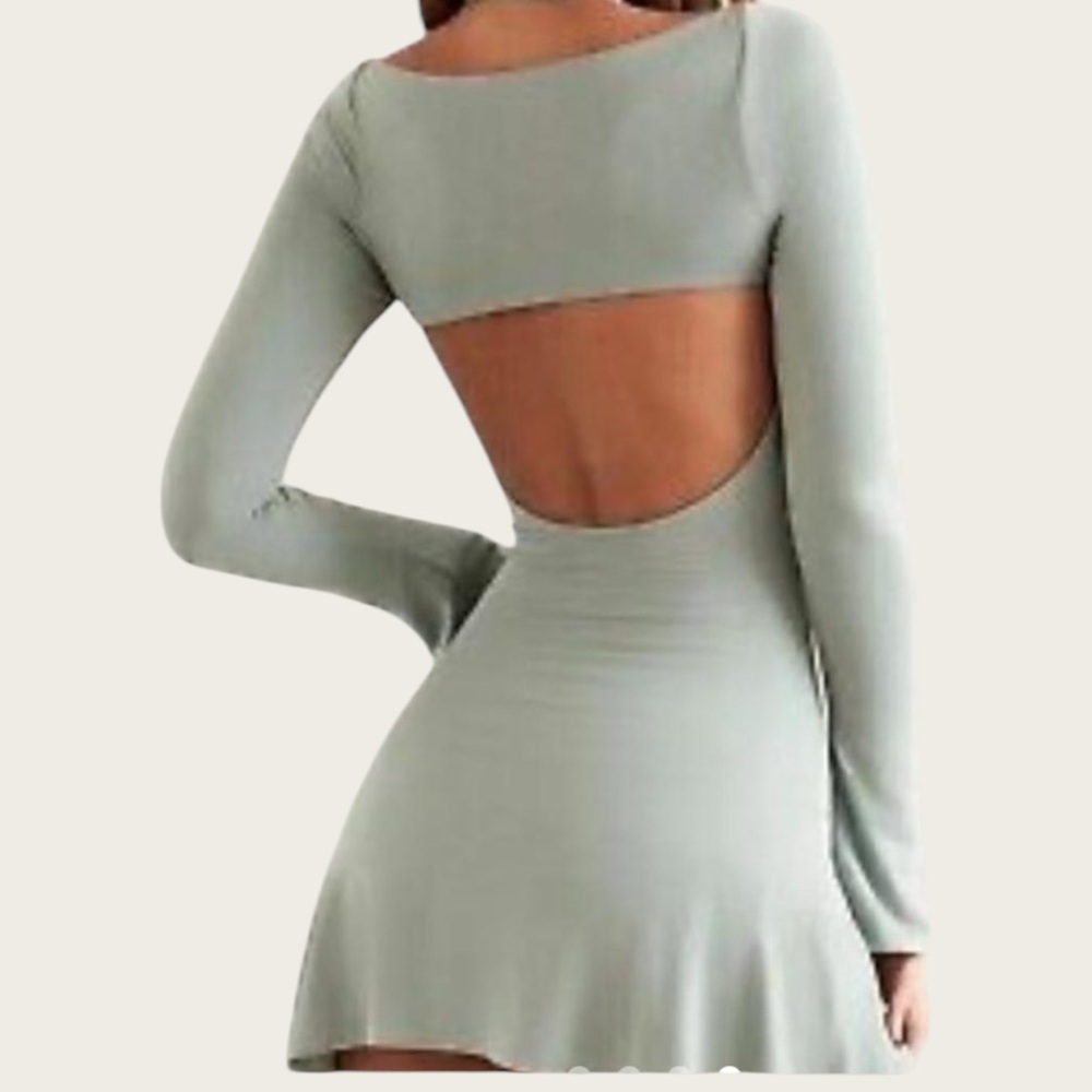 Oh Polly NWT SZ 4 the Renee long sleeve asymmetrical, hem, Sage Green Mini Dress - Picture 3 of 16